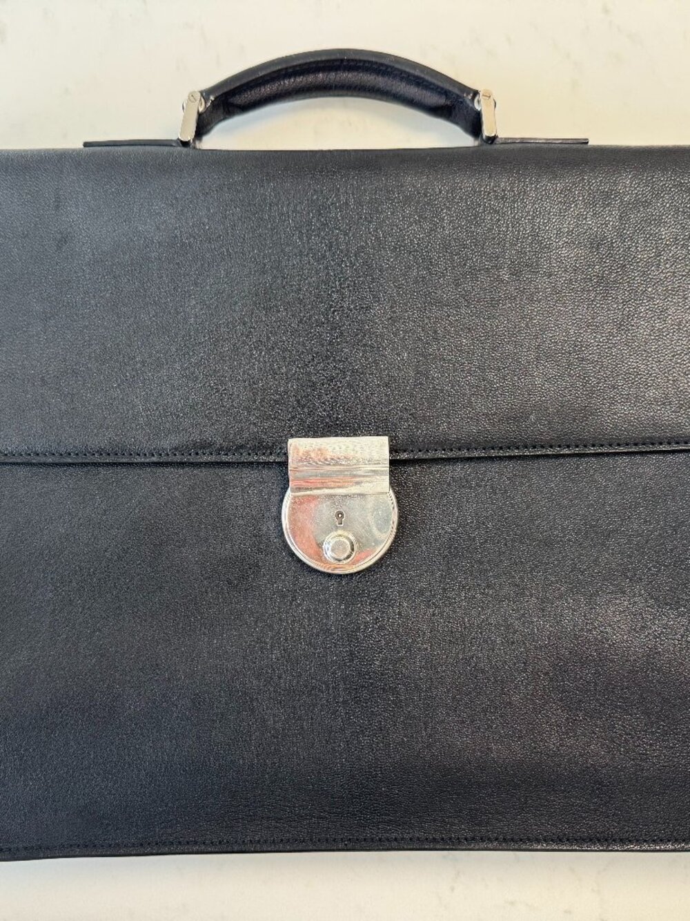 Canali Black Leather Briefcase Made in Italy Top Handle